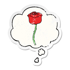 cartoon rose and thought bubble as a distressed worn sticker