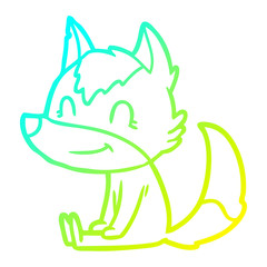 cold gradient line drawing friendly cartoon wolf