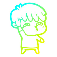 cold gradient line drawing cartoon curious man