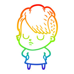 rainbow gradient line drawing cartoon woman