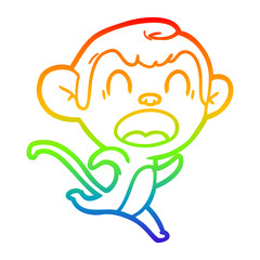 rainbow gradient line drawing shouting cartoon monkey running