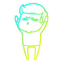 cold gradient line drawing cartoon man sweating