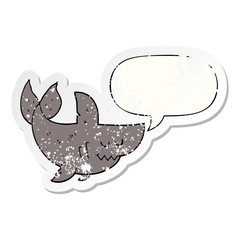 cartoon shark and speech bubble distressed sticker