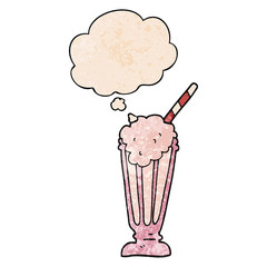 cartoon milkshake and thought bubble in grunge texture pattern style