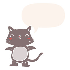 cartoon cat and speech bubble in retro style