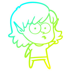 cold gradient line drawing cartoon elf girl staring