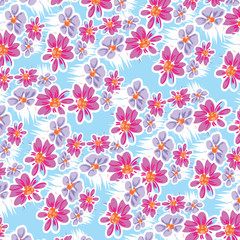 Floral bouquet vector pattern with small flowers and leaves