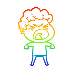 Fototapeta na wymiar rainbow gradient line drawing cartoon furious man