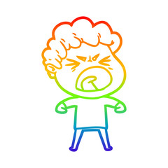 rainbow gradient line drawing cartoon furious man