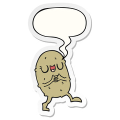 cartoon happy potato and speech bubble sticker