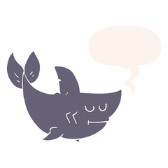 cartoon shark and speech bubble in retro style