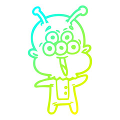 cold gradient line drawing happy cartoon alien