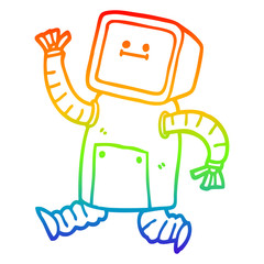 rainbow gradient line drawing cartoon robot running