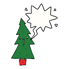 cartoon christmas tree and speech bubble