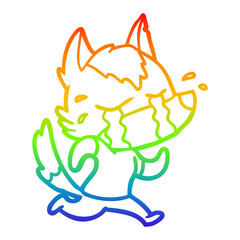 rainbow gradient line drawing cartoon crying wolf running away