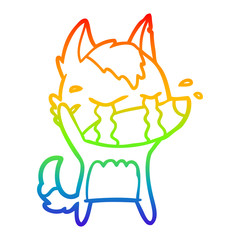 rainbow gradient line drawing cartoon crying wolf