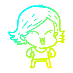 Fototapeta premium cold gradient line drawing happy cartoon girl