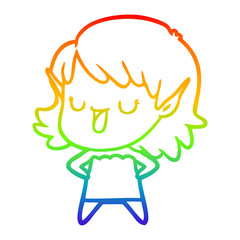 rainbow gradient line drawing cartoon elf girl