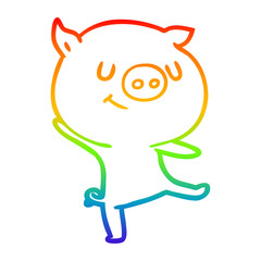 Obraz premium rainbow gradient line drawing happy cartoon pig