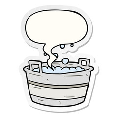 cartoon old tin bath full of water and speech bubble sticker