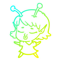 cold gradient line drawing cute alien girl cartoon