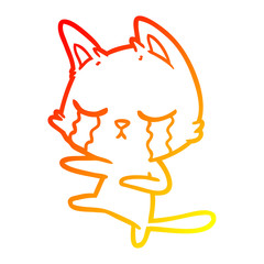 warm gradient line drawing crying cartoon cat dancing
