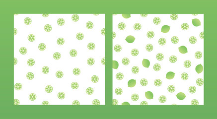 Set of vector fresh simple fruit seamless pattern. Irregular composition of citrus lime texture isolated on white background. Design repeate tile for decorative textile, backdrop, wrapping paper.