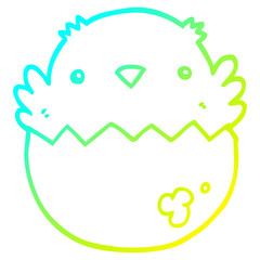 cold gradient line drawing cartoon chick hatching from egg