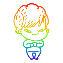 rainbow gradient line drawing cartoon happy woman