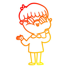 warm gradient line drawing cartoon boy wearing spectacles