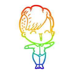 rainbow gradient line drawing cartoon happy hipster girl