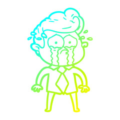cold gradient line drawing cartoon crying man