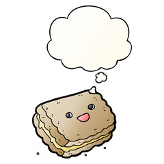 cartoon biscuit and thought bubble in smooth gradient style