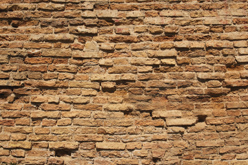 Old textured uneven exterior brick wall background