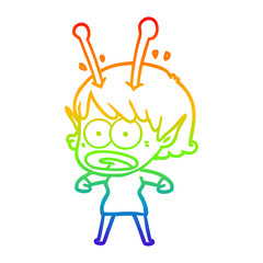 rainbow gradient line drawing cartoon shocked alien girl