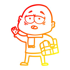 warm gradient line drawing cartoon tired bald man