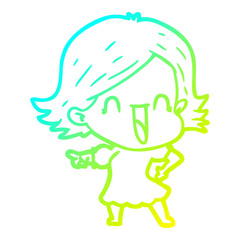 cold gradient line drawing cartoon happy woman