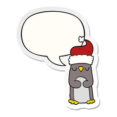cartoon christmas penguin and speech bubble sticker
