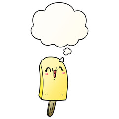 cartoon frozen ice lolly and thought bubble in smooth gradient style