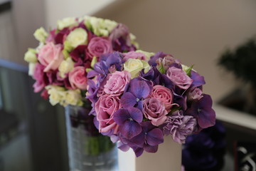 The brides bouquet is in a vase