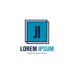Initial JI logo template with modern frame. Minimalist JI letter logo vector illustration