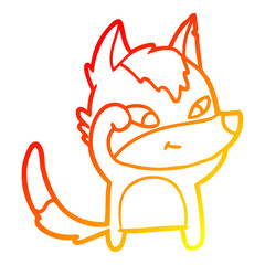 warm gradient line drawing friendly cartoon wolf