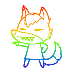 rainbow gradient line drawing angry wolf cartoon