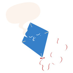cartoon kite and speech bubble in retro style