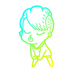 cold gradient line drawing cartoon pretty hipster girl