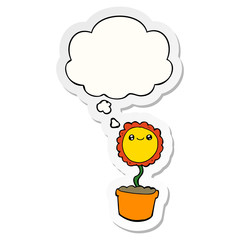 cartoon flower and thought bubble as a printed sticker