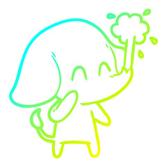 cold gradient line drawing cute cartoon elephant spouting water