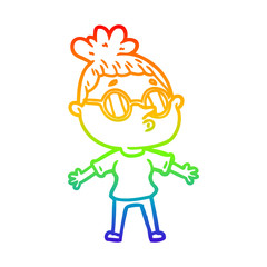 rainbow gradient line drawing cartoon woman wearing sunglasses
