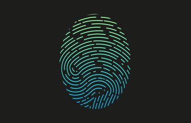 Fingerprint Logo. Colored fingerprint icon identification. Security and surveillance system element. Recognition biometric interface. Scanning fingerprints