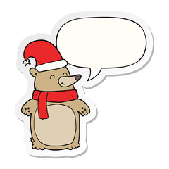 cartoon christmas bear and speech bubble sticker